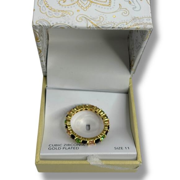 NEW Charter Club Gold Plate Multicolor Crystal Ring Size 11 Green Red Band - Picture 2 of 10